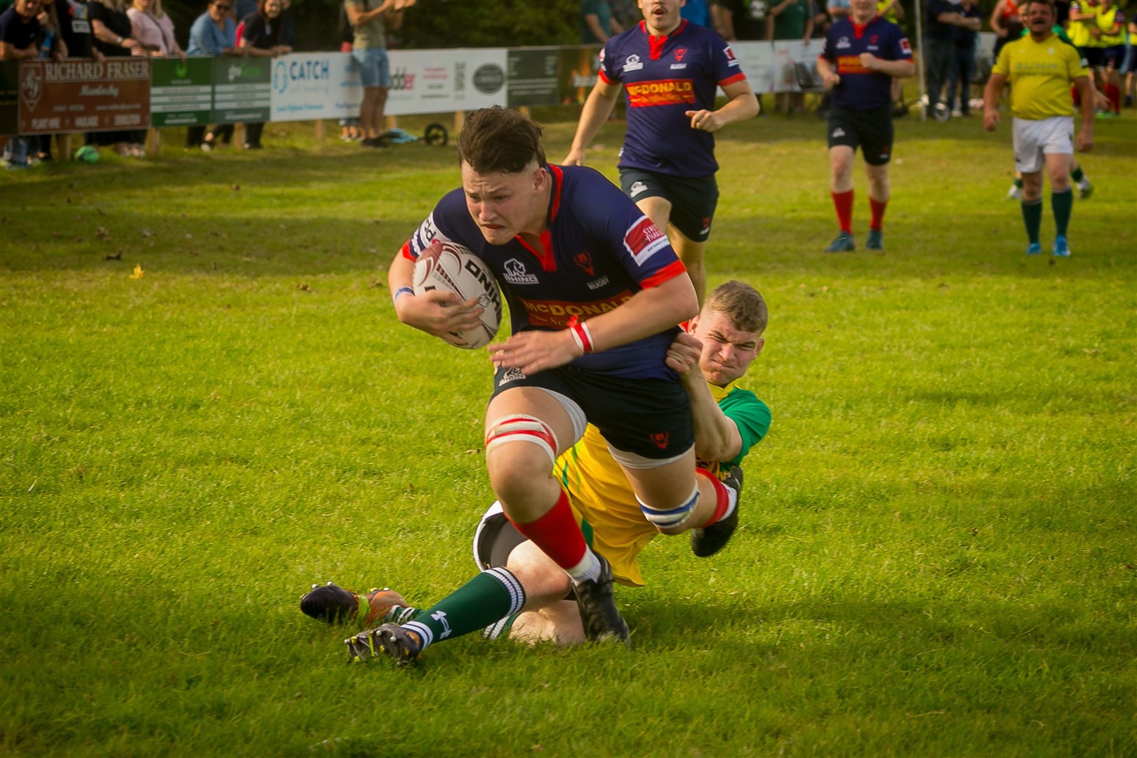 The debuting George Forth in action for Ross Sutherland as they defeated Caithness 80-21 in the first game of the 2023/24 Caledonia North Two season. Picture: Peter Carson