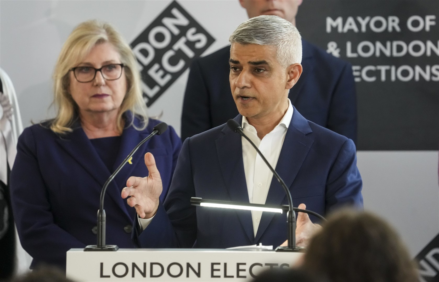Labour’s Sadiq Khan speaks as he is re-elected as the Mayor of London (Jeff Moore/PA)
