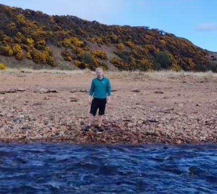 John O'Groats Trail manager Ken McElroy crosses the Loth Burn, where plans are in place to install a footbridge. Picture: JOGT