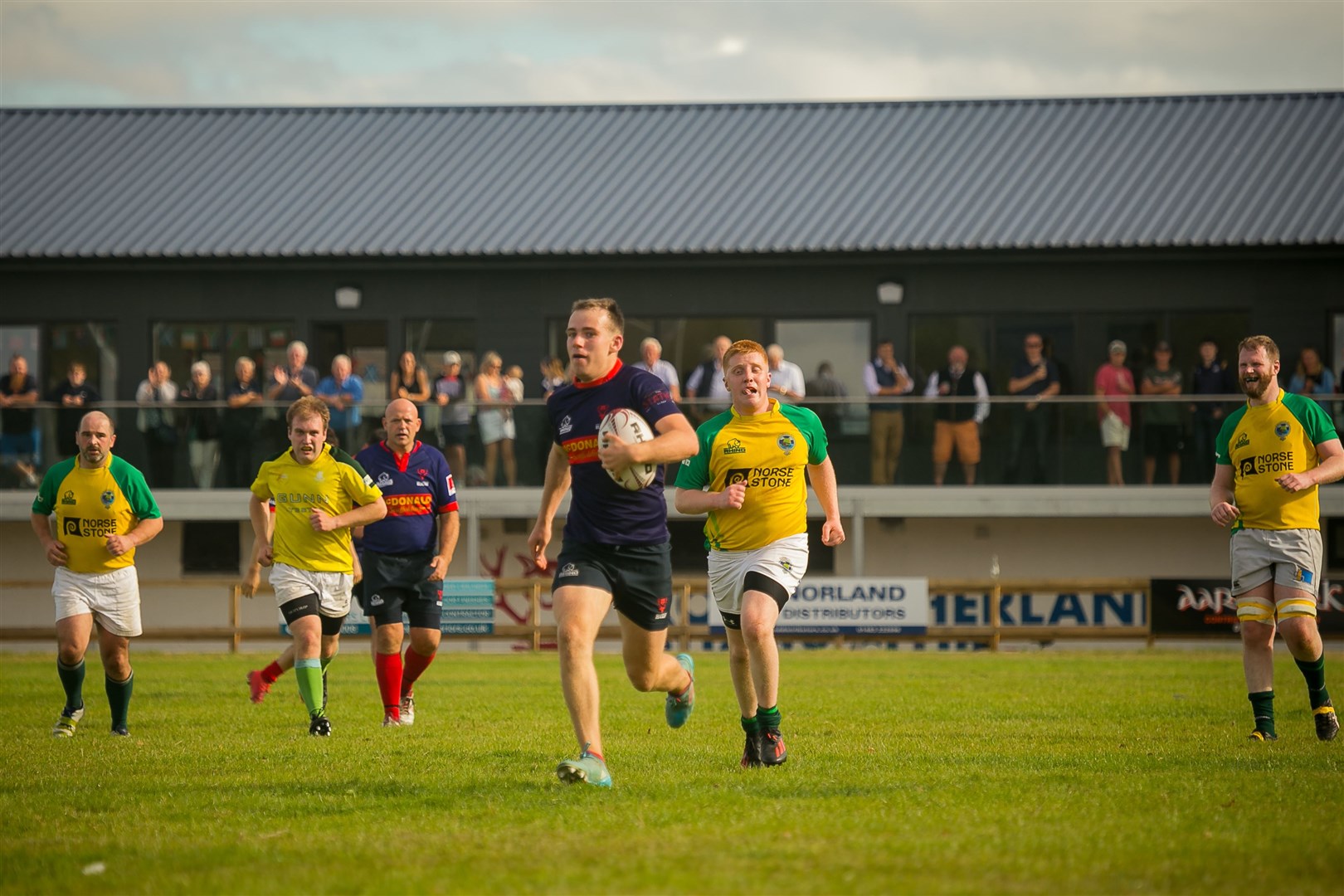 Henry Pearce in action for Ross Sutherland as they defeated Caithness 80-21 in the first game of the 2023/24 Caledonia North Two season. Picture: Peter Carson