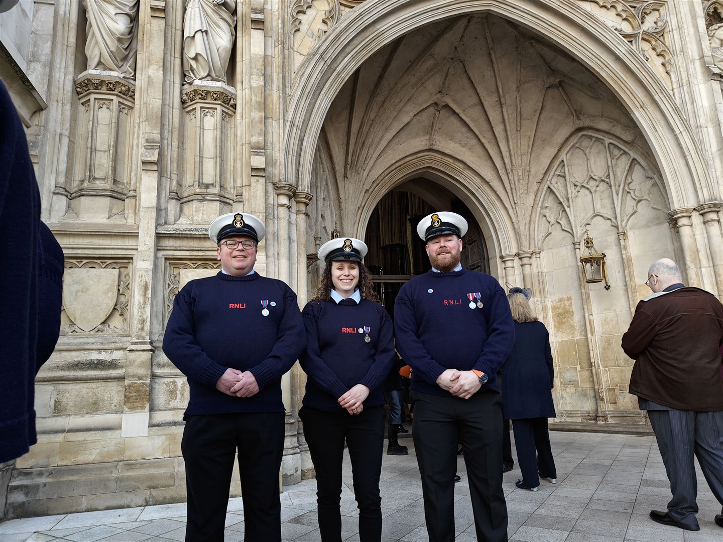 Kyle RNLI volunteers Andrew MacDonald, Emma Noble and Jonathon Mackinnon, at Westminster Abbey to celebrate 200 years of the RNLI.