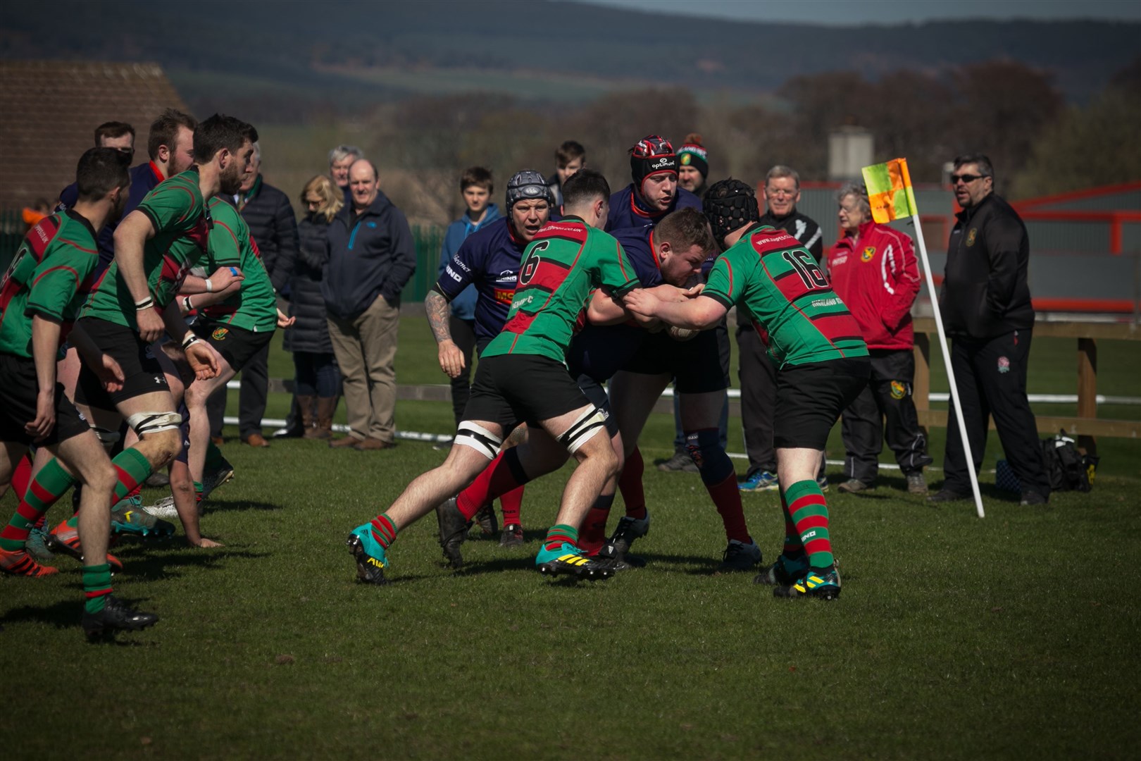 Bartek Marchlinski (Ross Sutherland) tries to break through the Highland 2nds defence. Picture: Peter Carson