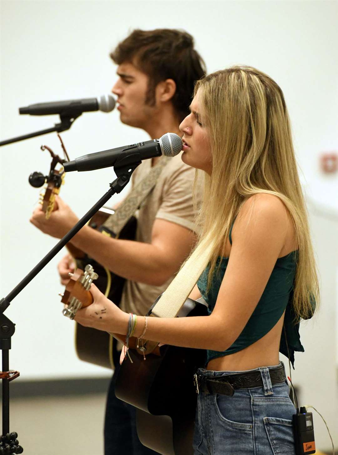 Joey and Juna singing and playing guitar. Picture: James Mackenzie.