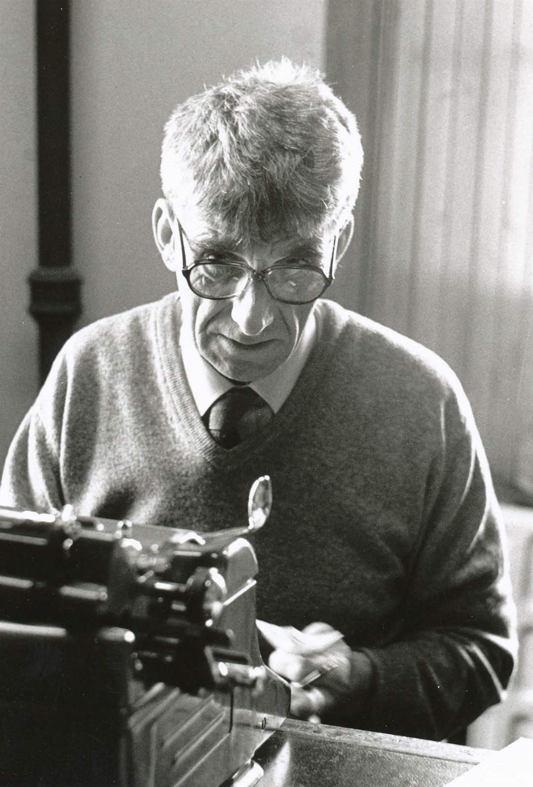 David Watt as many remember him, behind a typewriter.