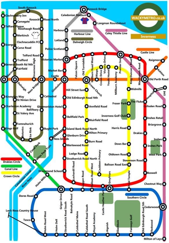 Fantasy metro map of Inverness.