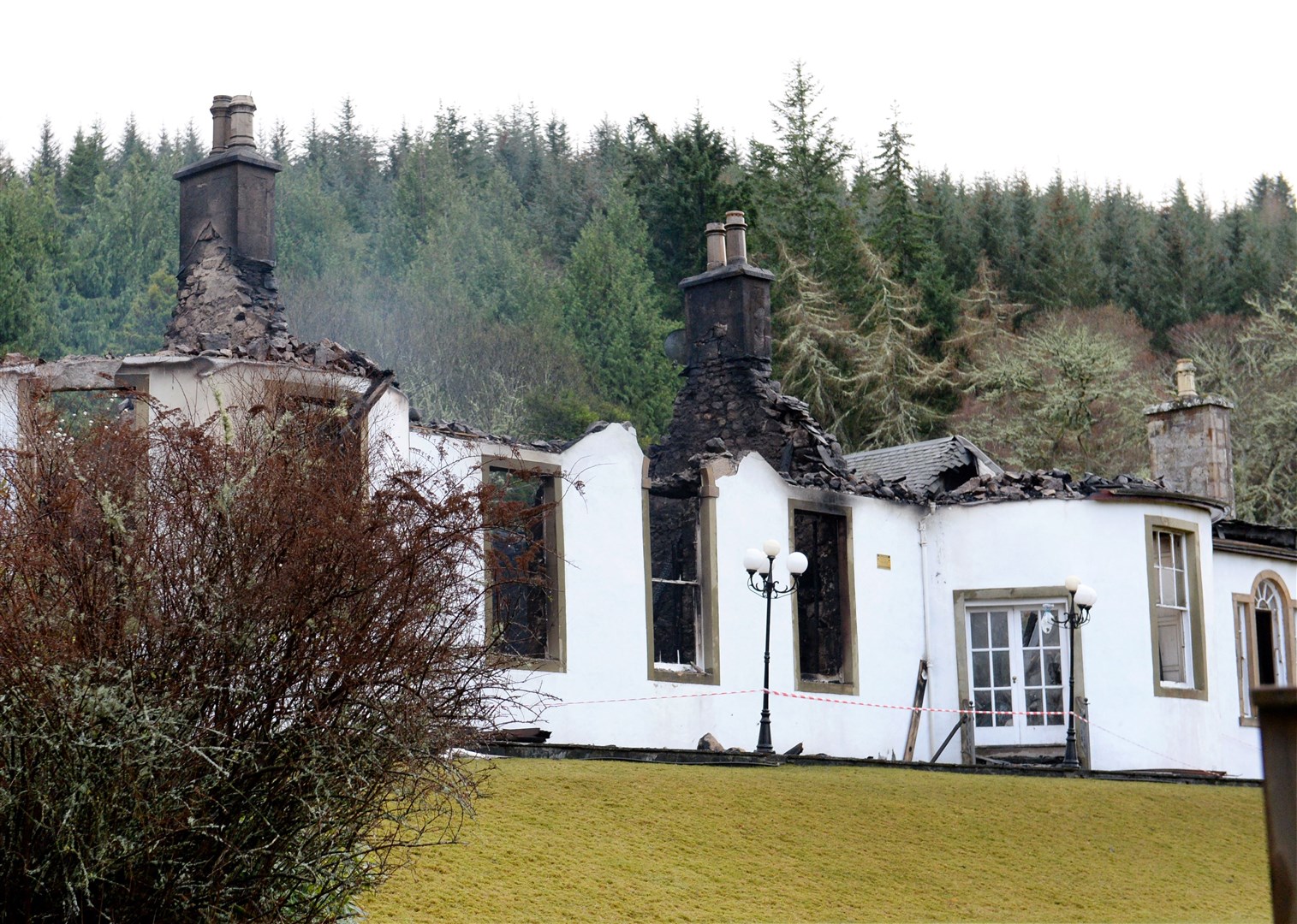 The damage at Boleskine House the morning after fire engulfed the historic property in 2019.