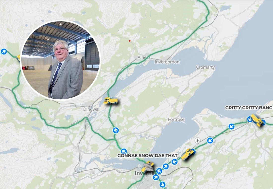 Dingwall and Seaforth ward chairman Graham Mackenzie (inset) and an outline of trunk road gritting routes last winter. Highland Council also has a significant network to look after during winter.