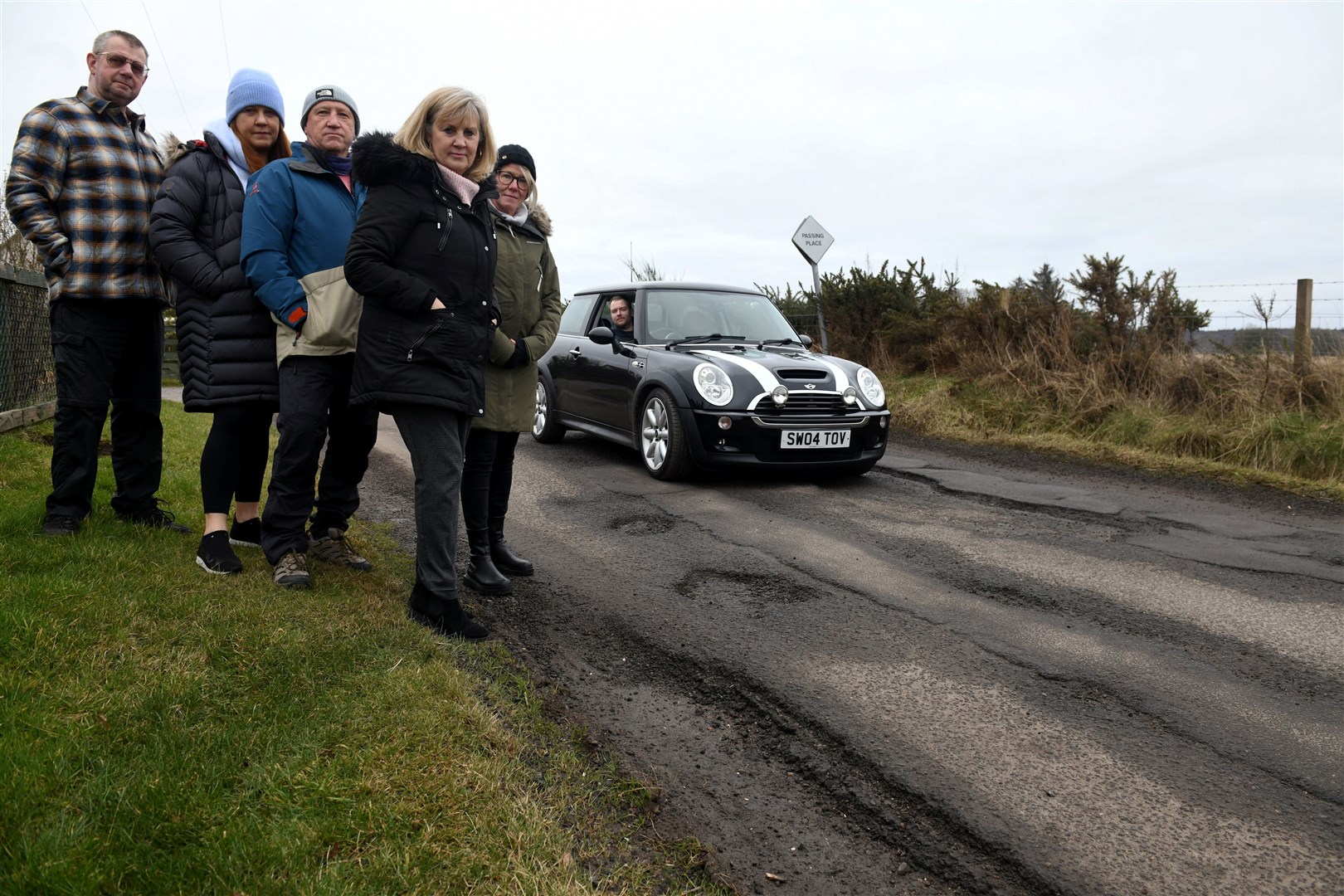 Paul McGowan, Catherine Macfarlane, Donnie Macfarlane, Ruth Donald, Clare Lancaster and Graeme Bremner are among local residents fed up with the dire condition of roads leading to Killen on the Black Isle. Picture: James Mackenzie.