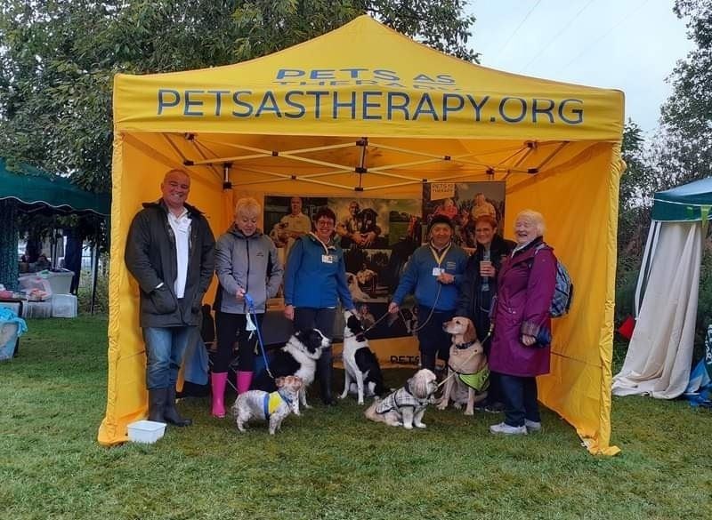 Pets as Therapy volunteers attending their last outdoor outing before lockdown.