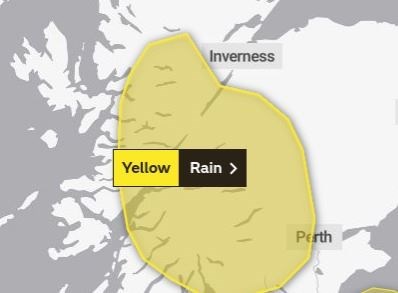 The area affected by Saturday's weather warning for heavy rain. Picture: Met Office.