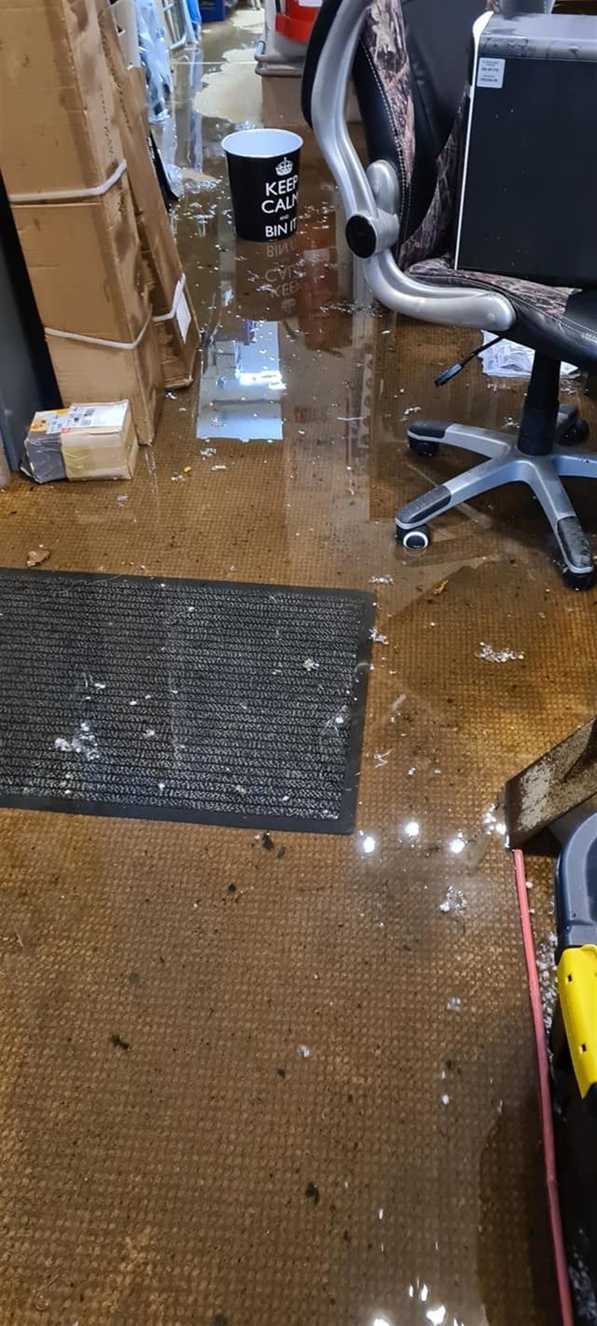 Water damage at The Tackle Box fishing shop after 92mm of rain fell on the Welsh seaside town of Criccieth in six hours on Friday (Russell Roster/PA)