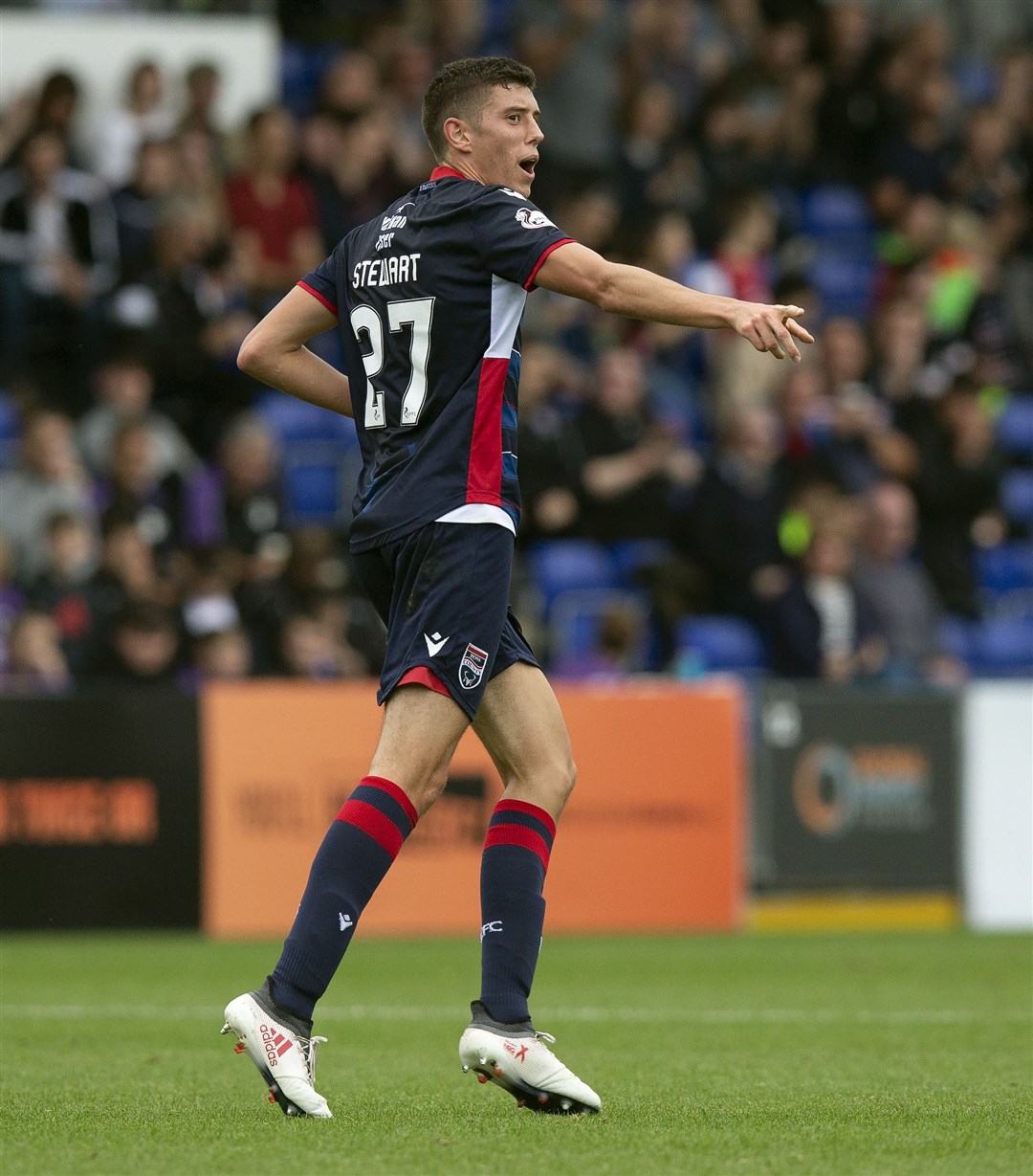 Picture - Ken Macpherson, Inverness. Ross County(1) v Livingston(4). 24.08.19. Ross County's Ross Stewart celebrates his goal.