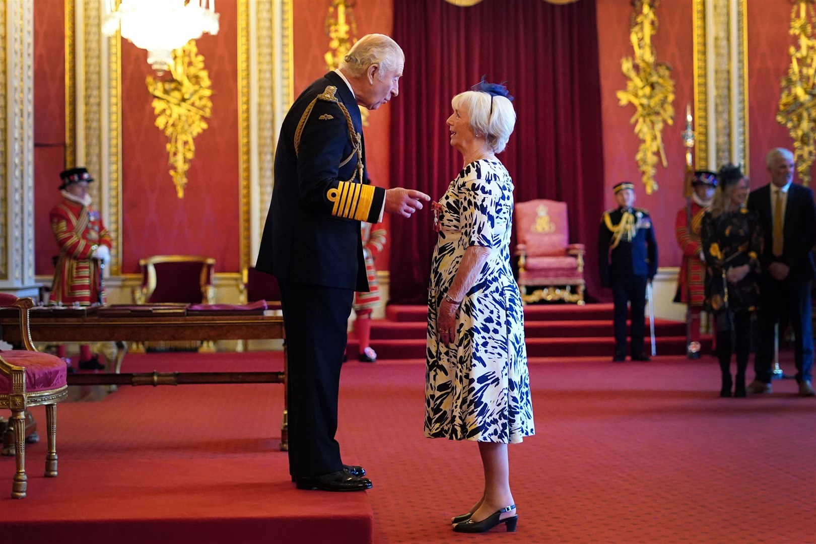 Marie McCourt received her MBE from the King (Jonathan Brady/PA)