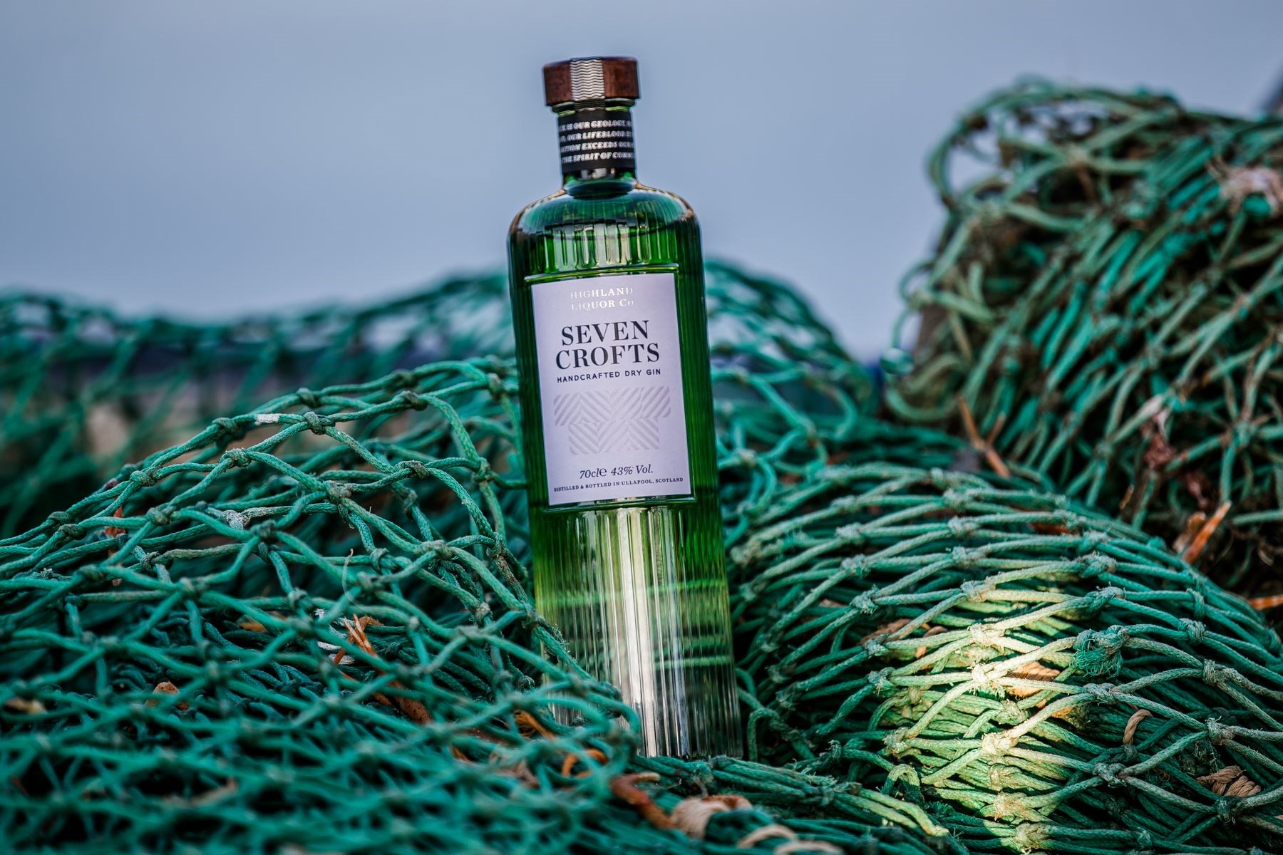 Seven Crofts Gin, test shots at Ullapool harbour..