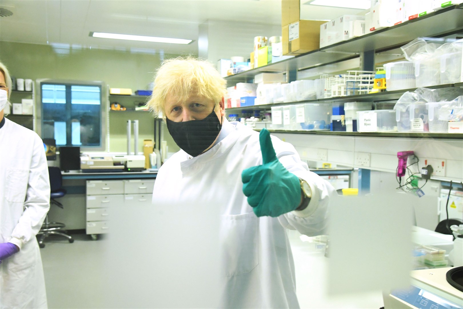 Prime Minister Boris Johnson gives a thumbs up sign during a visit to the National Institute for Biological Standards (Jeremy Selwyn/Evening Standard/PA)