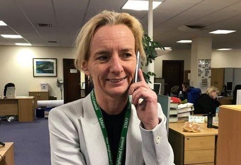 Highland Council chief executive Donna Manson testing the helpline last week.