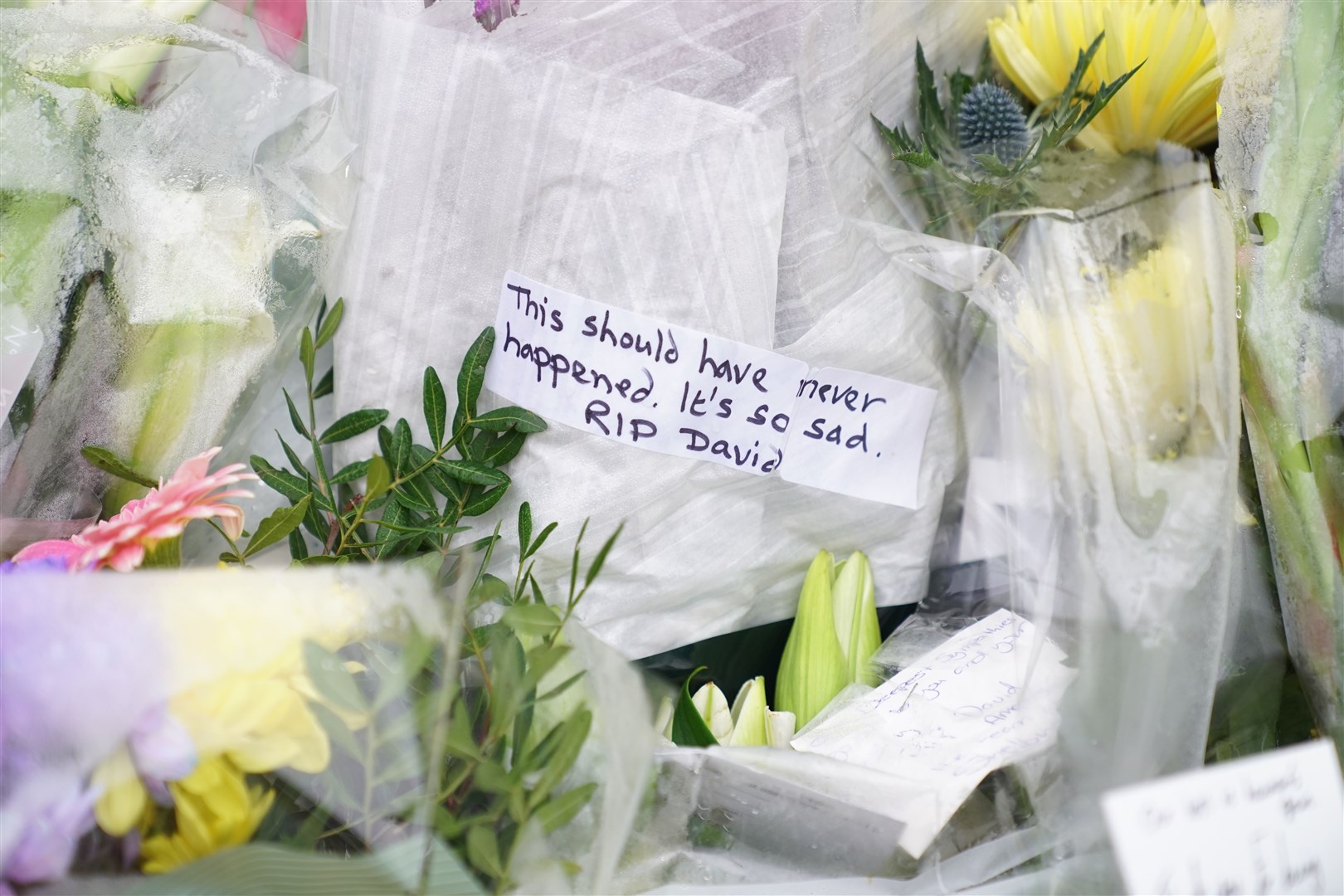 Flowers and tributes at the scene near Belfairs Methodist Church in Leigh-on-Sea (Kirsty O’Connor/PA)