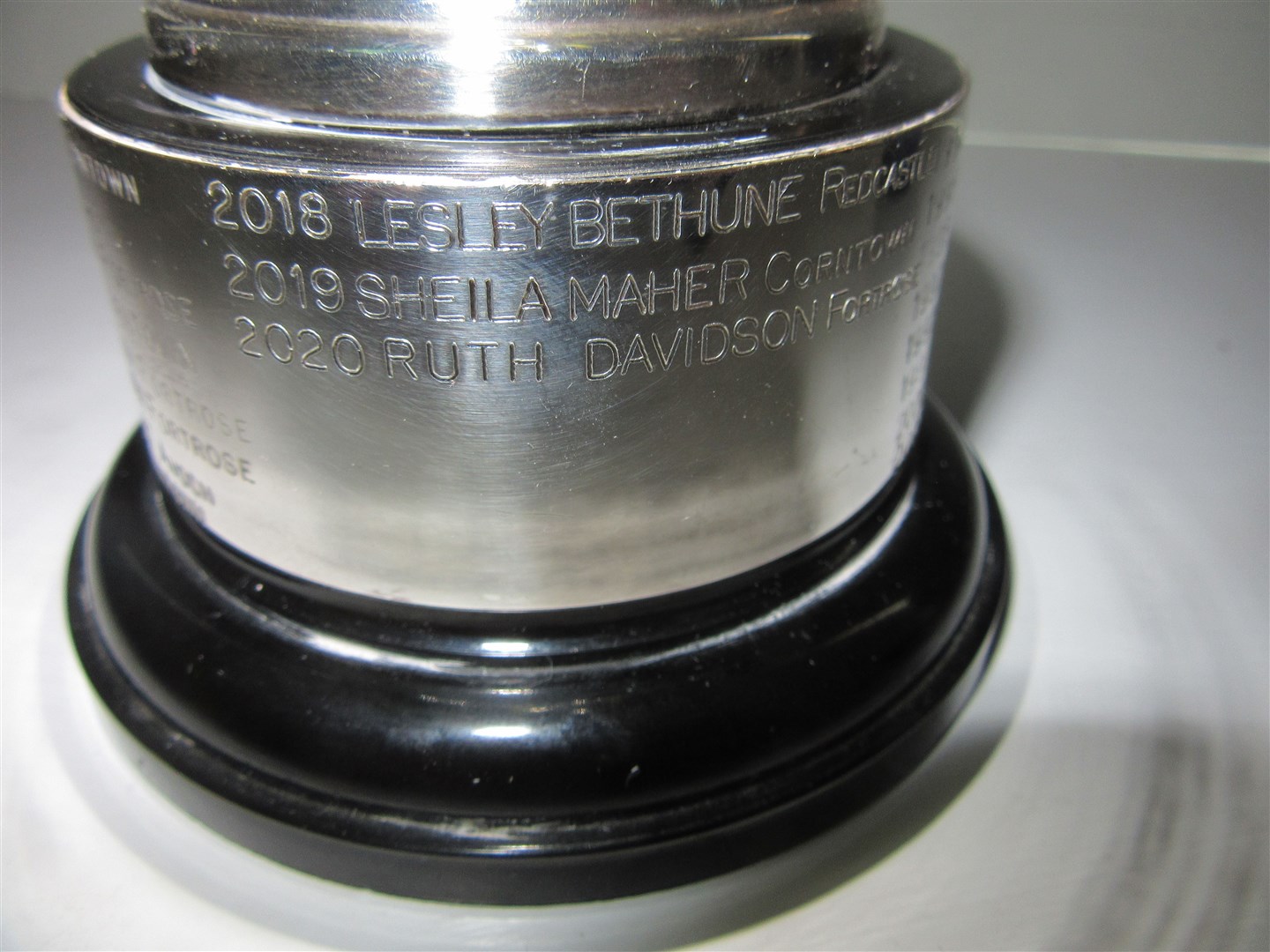 Ruth's name engraved on the cup - the only one to be awarded this year.