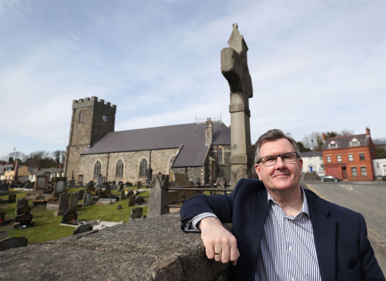 Lagan Valley DUP MP Sir Jeffrey Donaldson outside Dromore Cathedral in County Down (Niall Carson/PA)