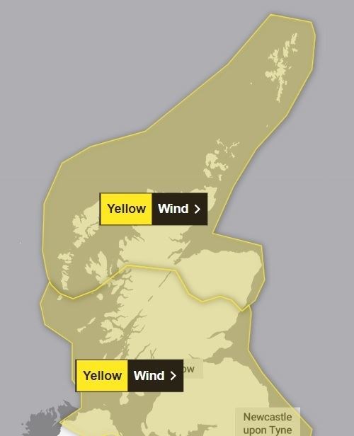 The areas covered by the extended and newly issued yellow weather warnings. Picture: Met Office.