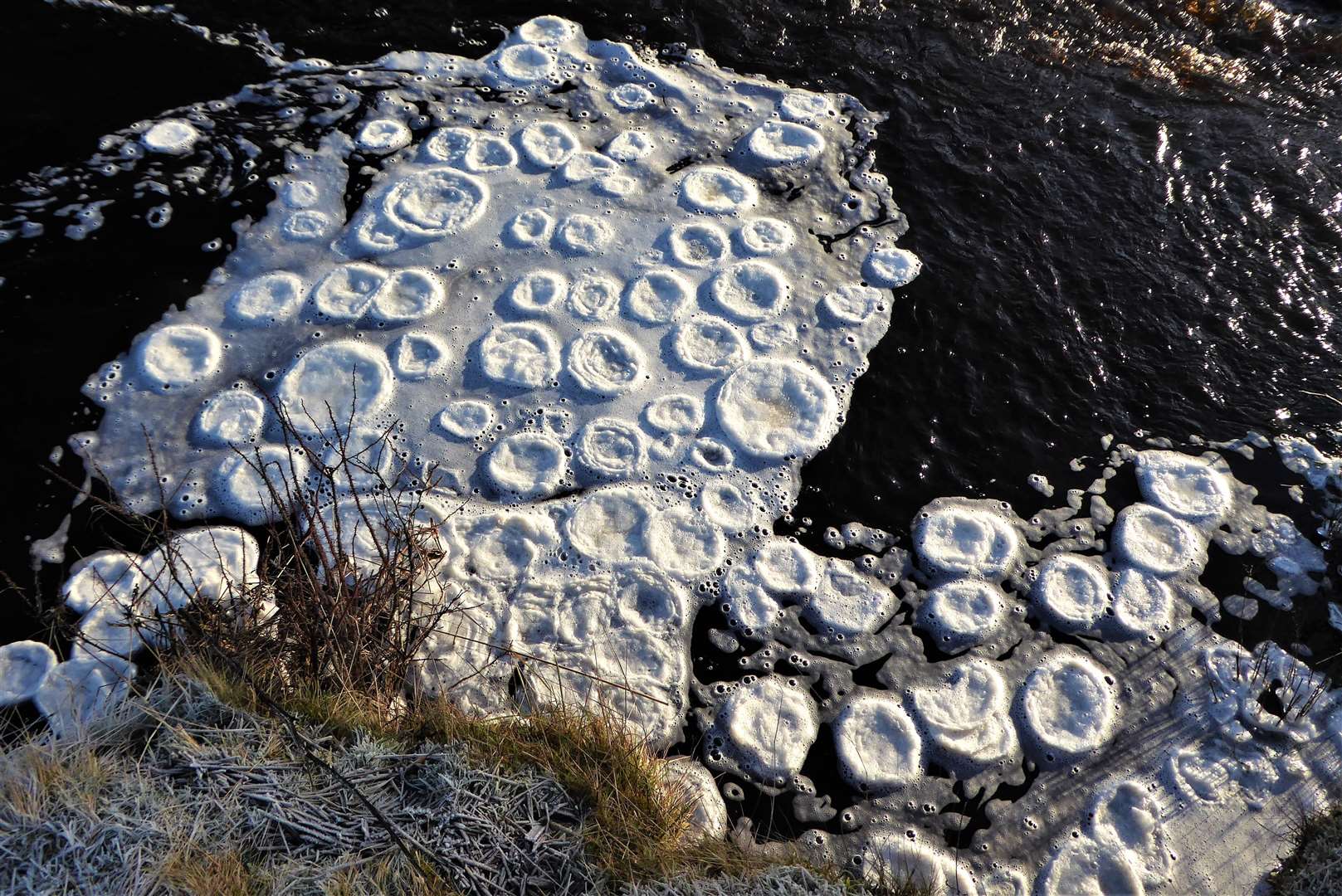 Ice pancakes were seen on Scouthal Burn on Sunday morning.