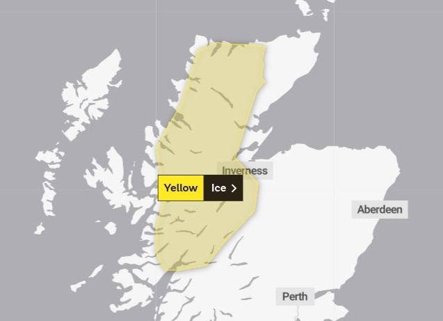 The area covered by tonight's ice warning. Picture: Met Office.