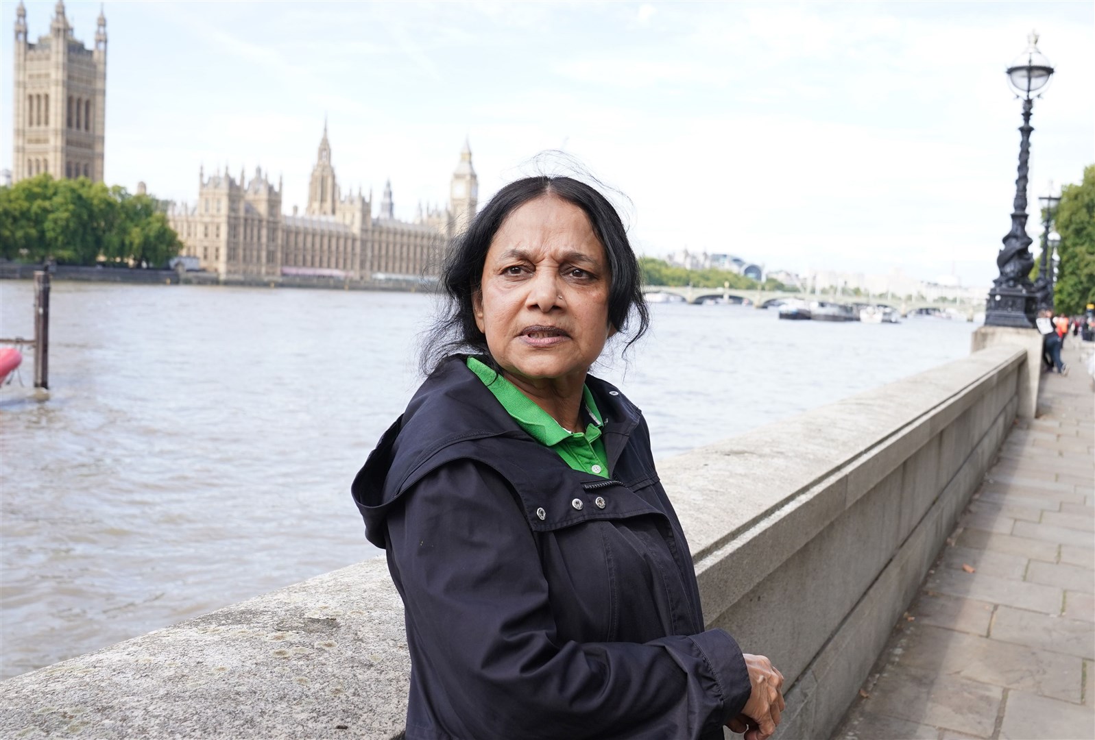 Vanessa Nathakumaran, 56, from Harrow, was the first person to arrive on Lambeth Bridge (Stefan Rousseau/PA)