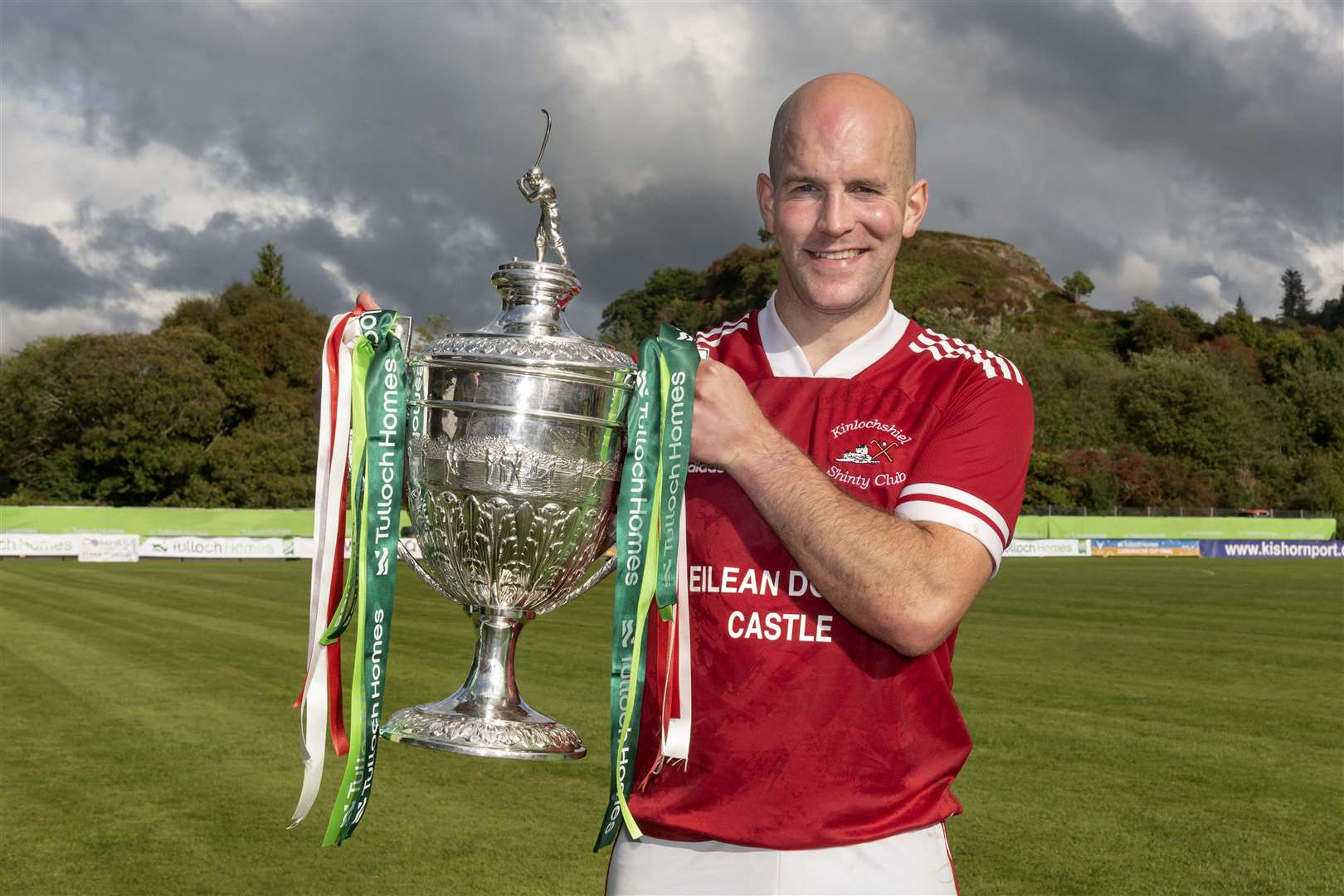 Keith Macrae, Kinlochshiel captain, with the Camanachd Cup. Lovat v Kinlochshiel in the Tulloch Homes Camanachd Cup Final, played at Mossfield, Oban.
