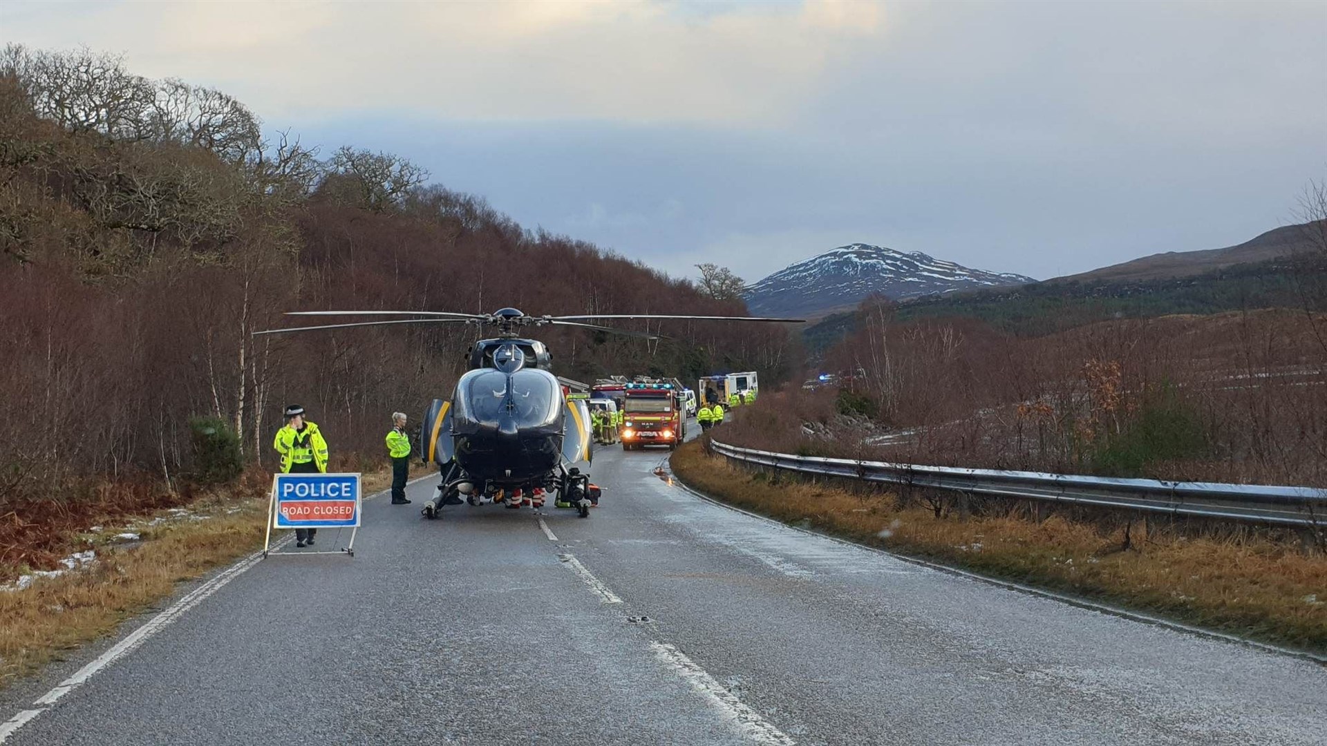 Helicopters arriving at the crash between Garve and Achnsheen. Picture courtesy of Steve Taylor.