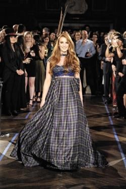 Miss Scotland, Lucy Kerr, dazzled in Siobhan's design, which featured tartan digitally printed on to silk. Picture: Getty Images