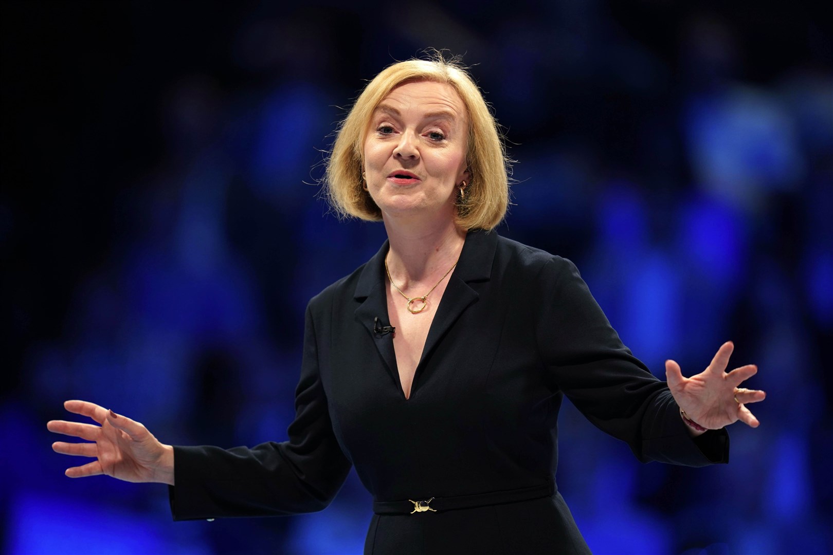Liz Truss speaking during a hustings event at the NEC in Birmingham (PA)