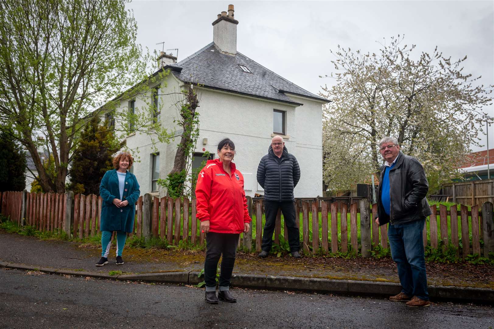 Councillors Angela MacLean, Margaret Paterson, Alister Mackinnon and Graham MacKenzie at Meiklefield Road in Dingwall this week. Picture: Callum Mackay