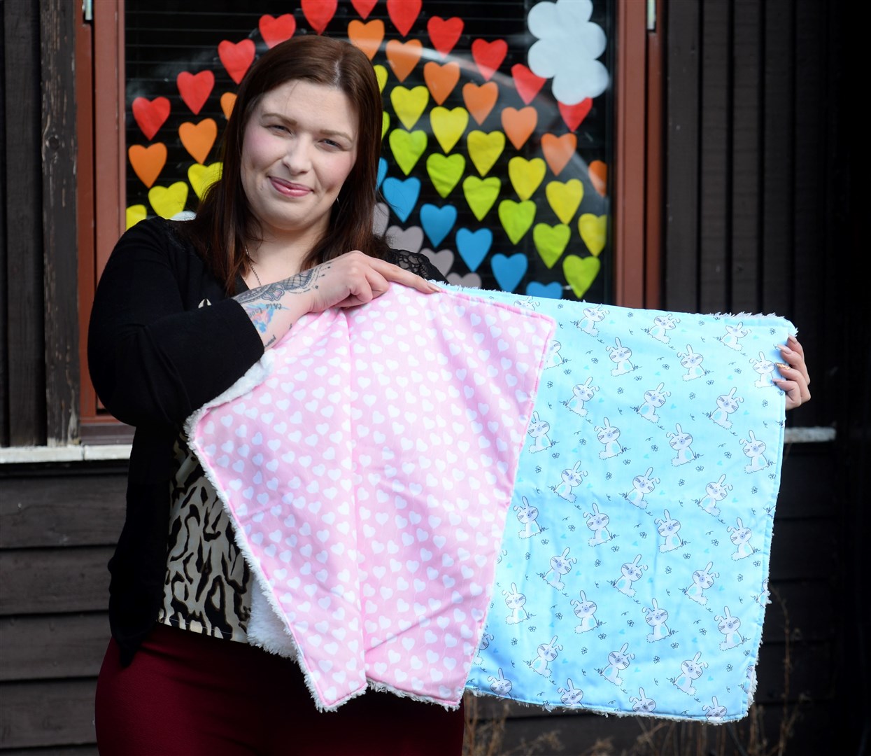 Charlie Vass from Alness with baby blankets she has been making...Picture: Gary Anthony..