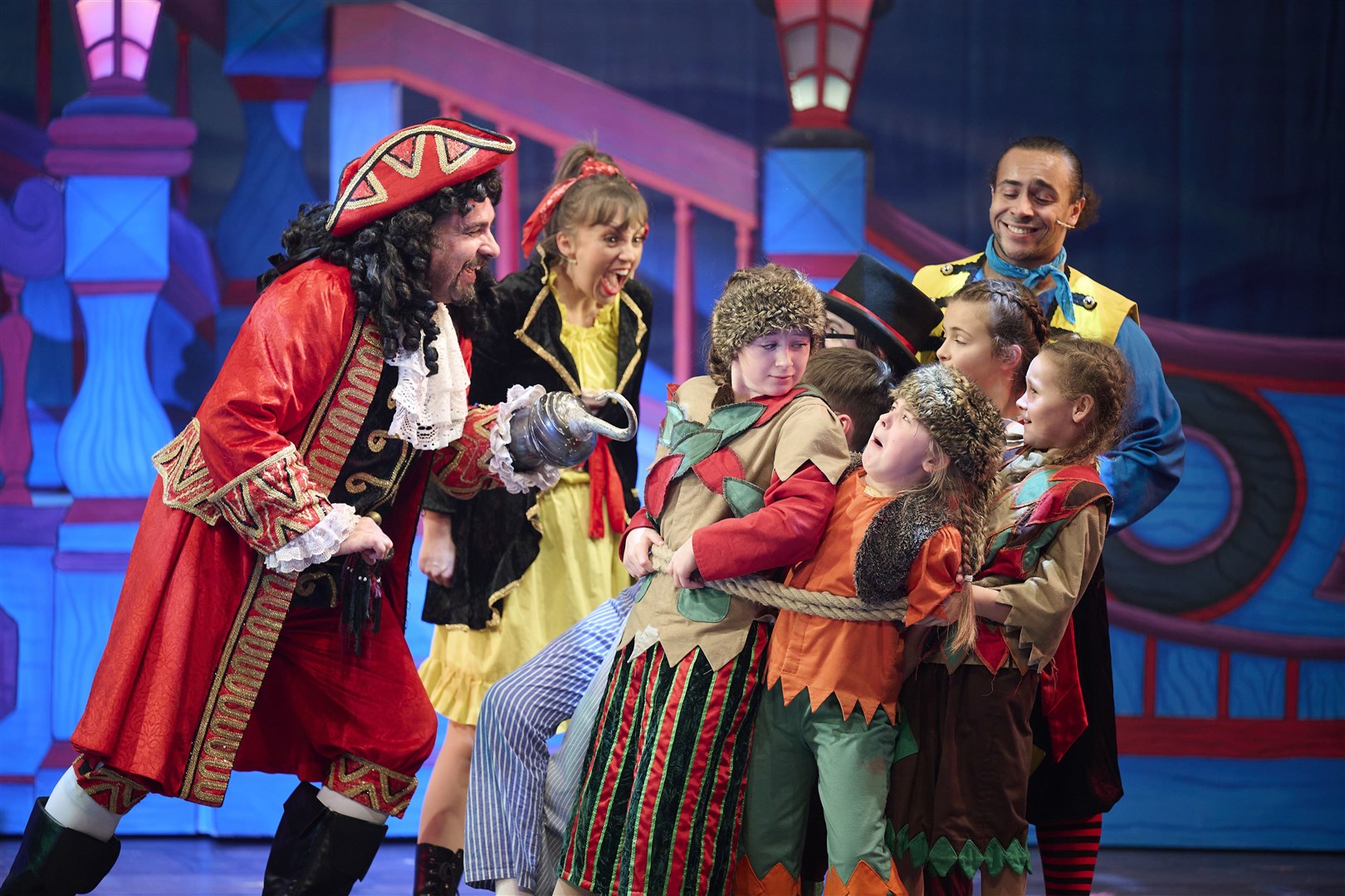 Nasty Captain Hook gets tough (well, a little bit) with his pirates! Picture: Ewen Weatherspoon