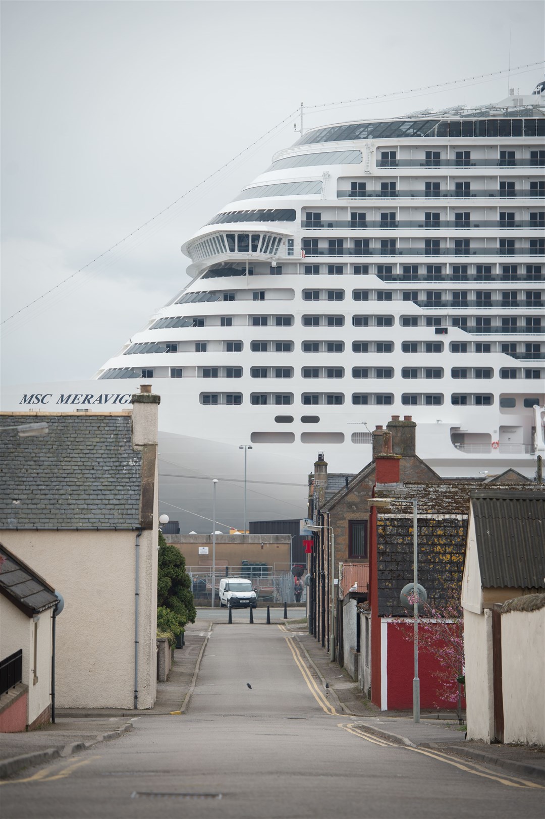 MSC Meraviglia, the biggest ever cruise liner to visit Scottish waters, at Invergordon. Picture: Callum Mackay.
