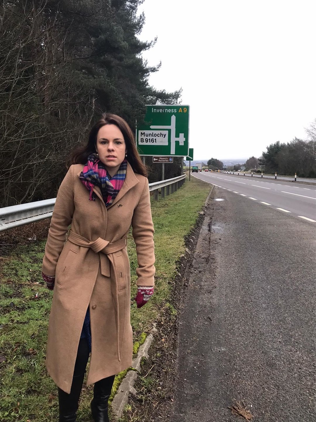 MSP Kate Forbes at the Munclochy Junction on the A9.
