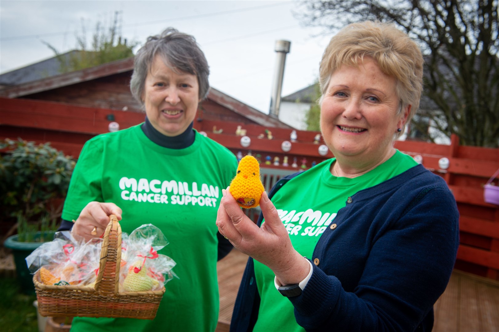 Knitters from Tain created hundreds of hand-knitted chickens for Macmillan Cancer Care, each packing a tasty chocolate egg. Shona Docherty and Sandra Deeth led the effort. Picture: Callum Mackay