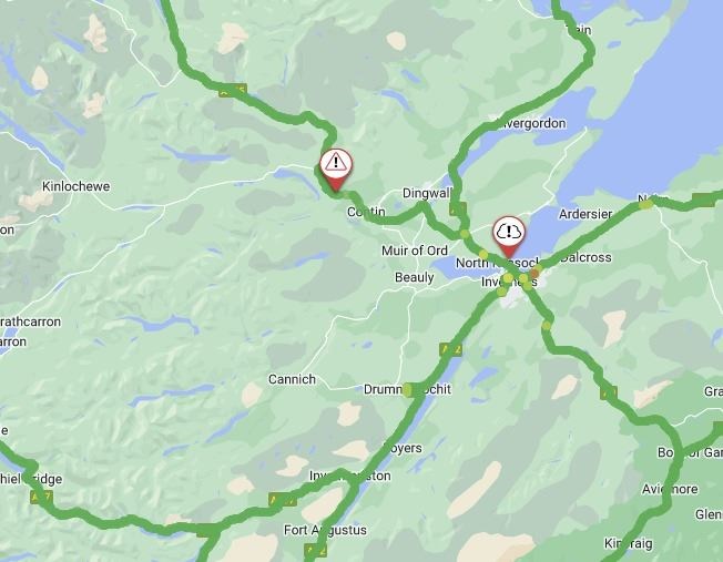 The A835 has been closed in both eastbound and westbound directions.