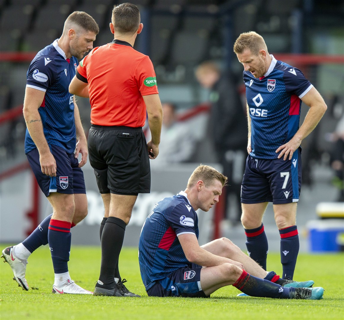 Picture - Ken Macpherson, Inverness. Ross County(0) v Celtic(5). 12.09.20. Ross County's Billy McKay was forced off with an injury,