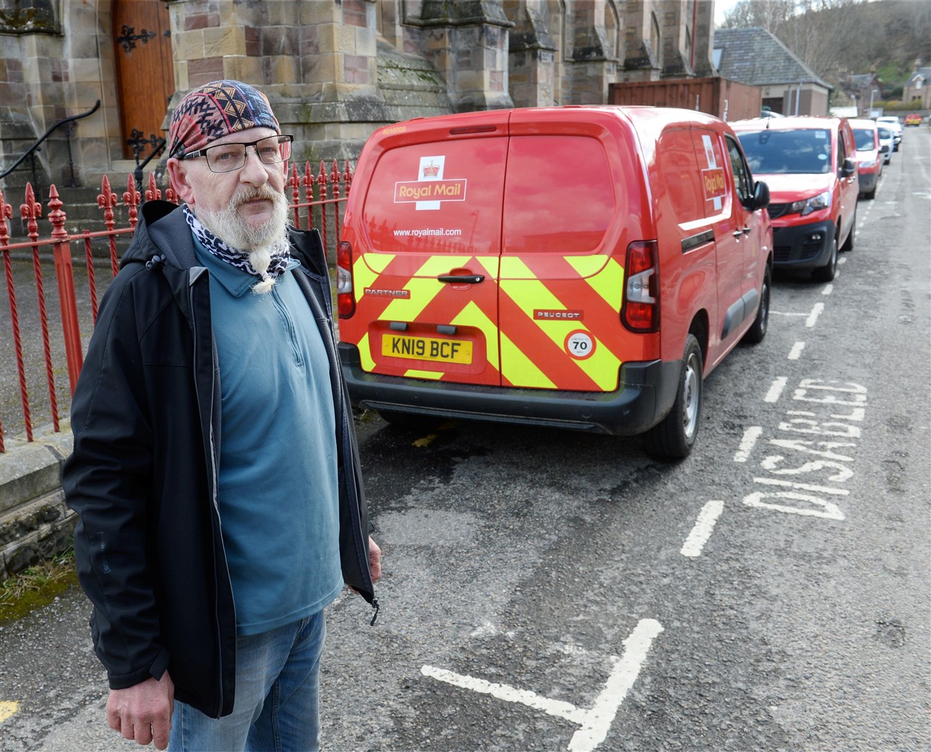 Leslie Mikolajczyk is unhappy with Royal Mail in Park Street Dingwall with vans parking in disabled spaces and on double yellow lines. Picture: Gary Anthony