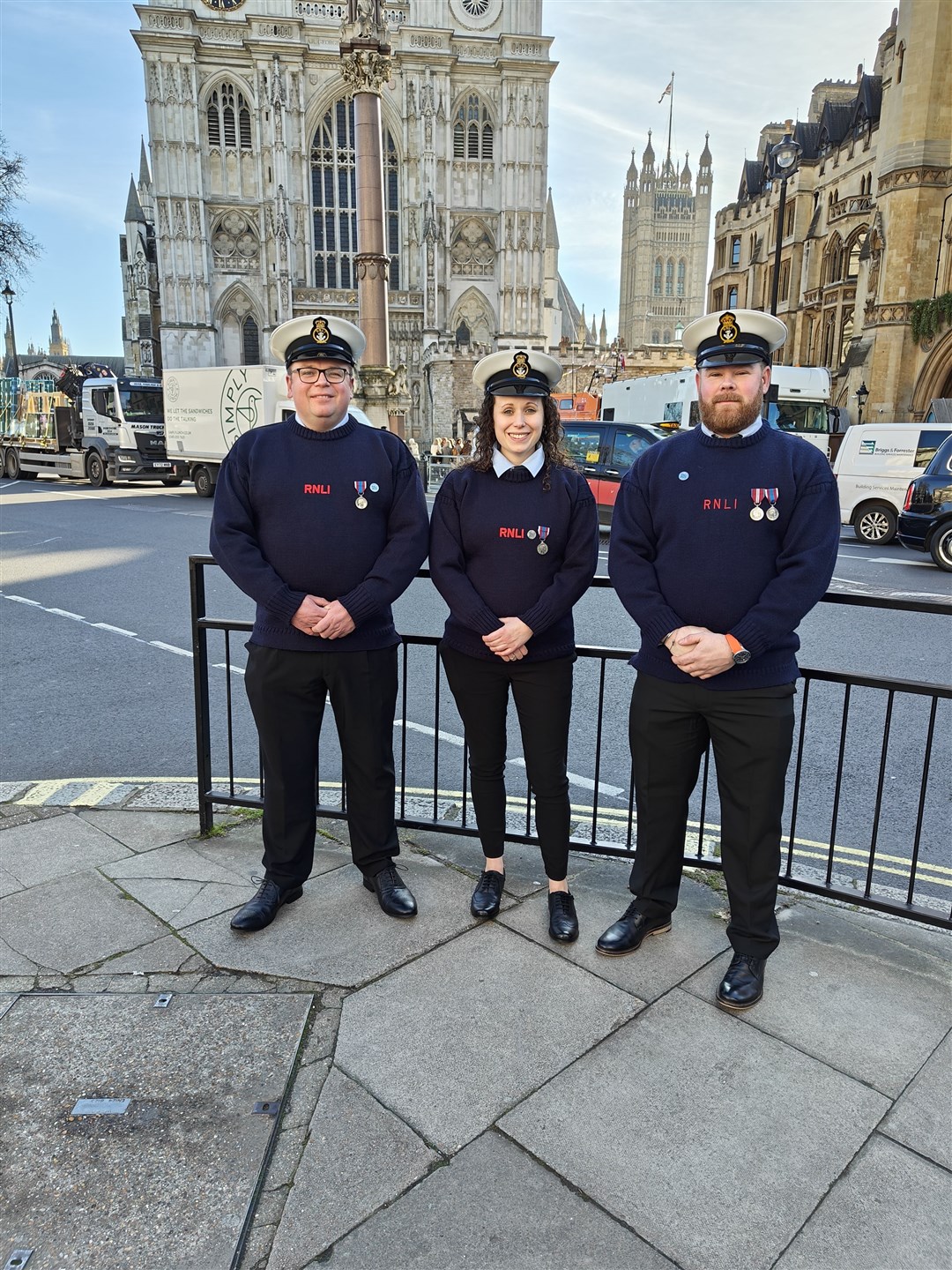 Kyle RNLI volunteers Andrew MacDonald, Emma Noble and Jonathon Mackinnon, at Westminster Abbey to celebrate 200 years of the RNLI.