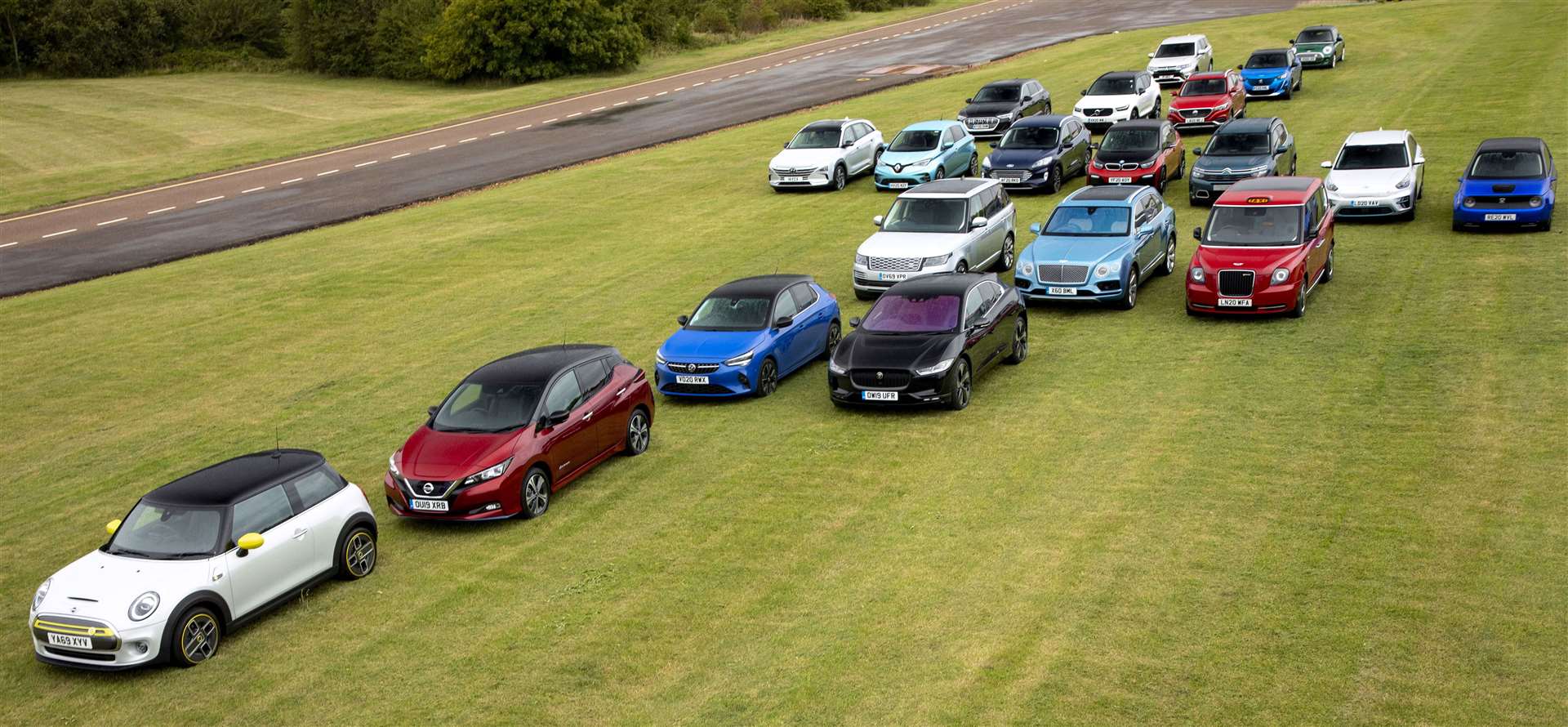 Electric vehicles (EV) gathered at SMMT Drive Zero 2020 (SMMT/PA)