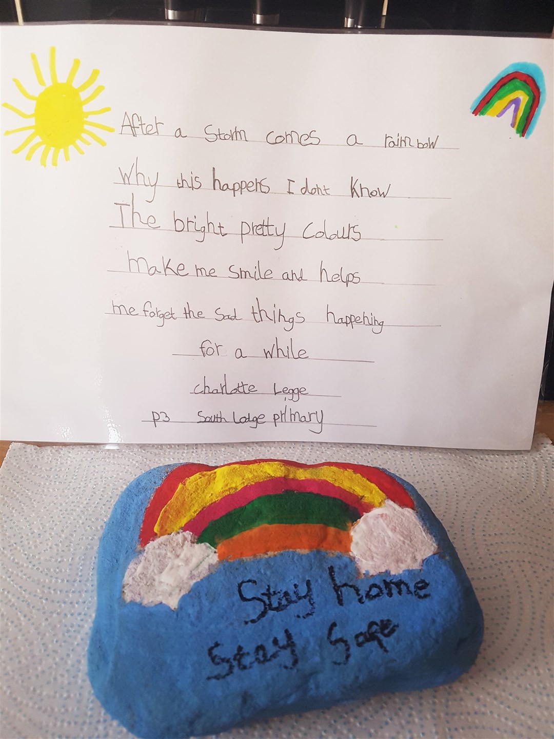 Suzie's daughter Charlotte (7) was amongst the first to produce a painted stone. She was inspired to write a poem too.