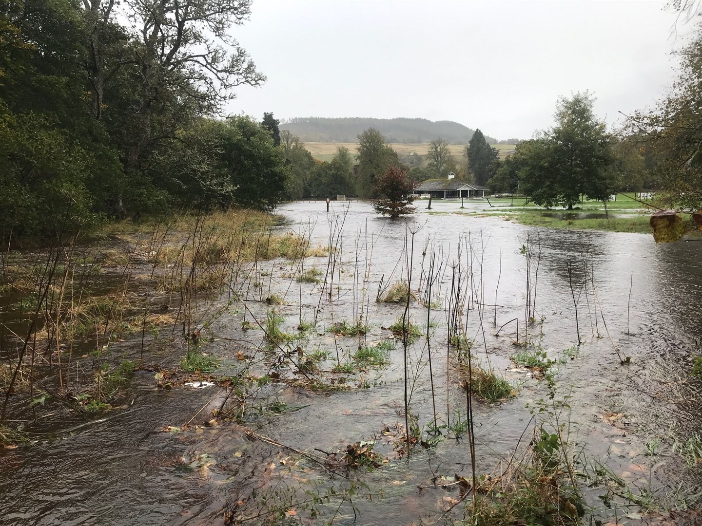 The grounds of Castle Leod have been hammered by flooding from the River Peffery in the wake of Storm Babet. The shinty pitch was badly affected.