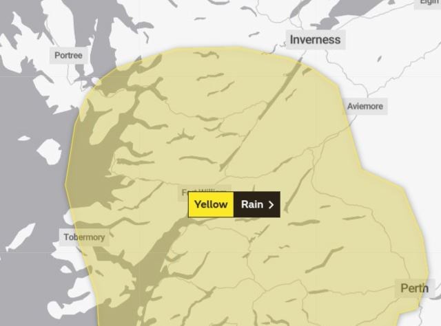 The alert for heavy rain covers southern Highland areas. Picture: Met Office.