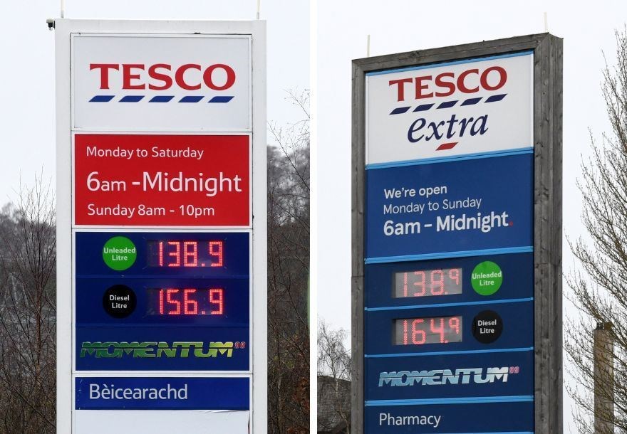Tesco Ness-side sign, left, with the Tesco Inshes sign.