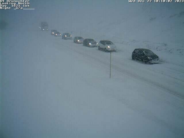 Snow on the A9 at the Drumochter Pass on Wednesday morning. Picture: Bear Scotland / Traffic Scotland.