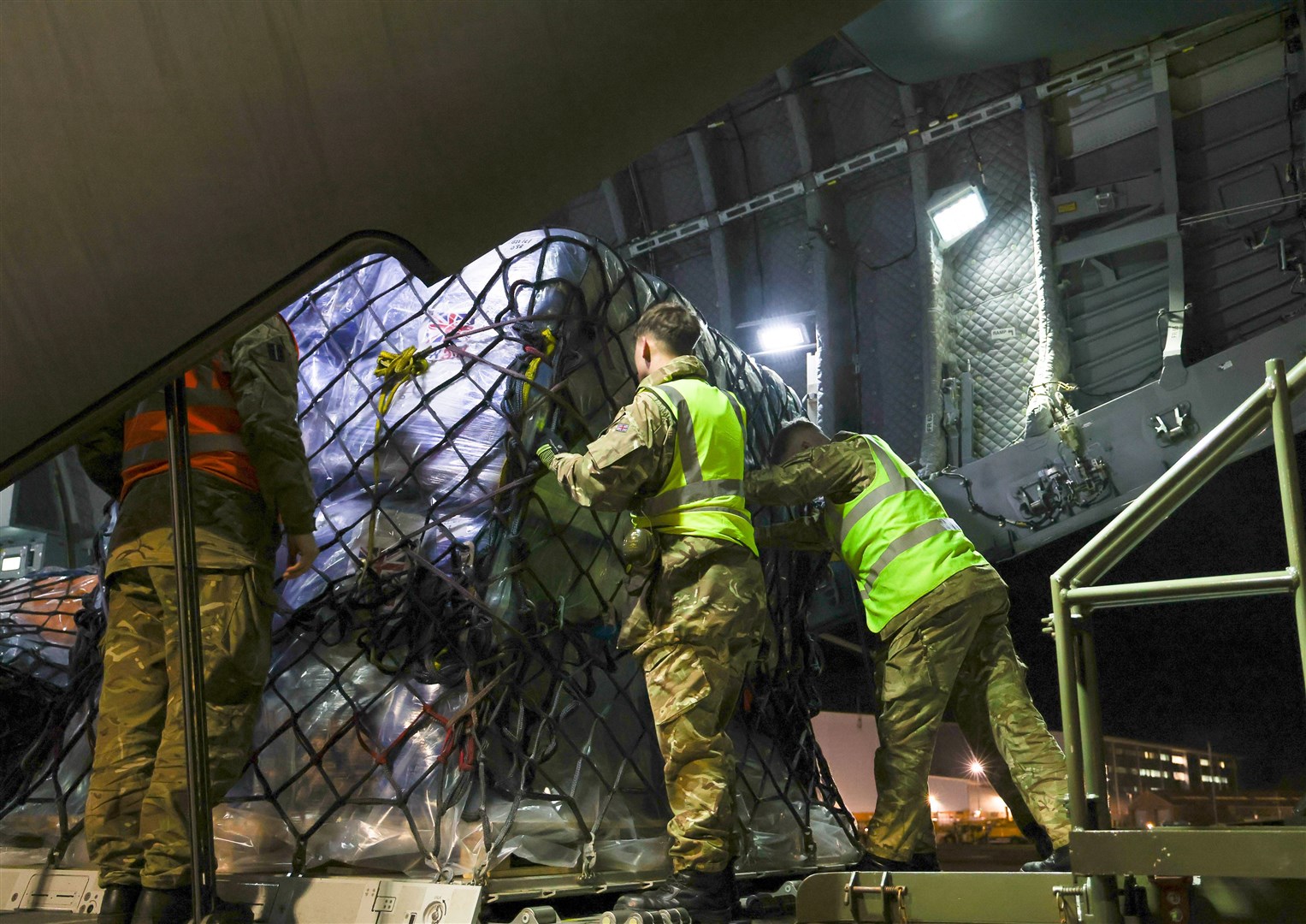 UK Humanitarian Aid being loaded onto a Royal Air Force A400M Atlas aircraft at RAF Brize Norton ahead of being transported to Turkey (Ministry of Defence/PA)