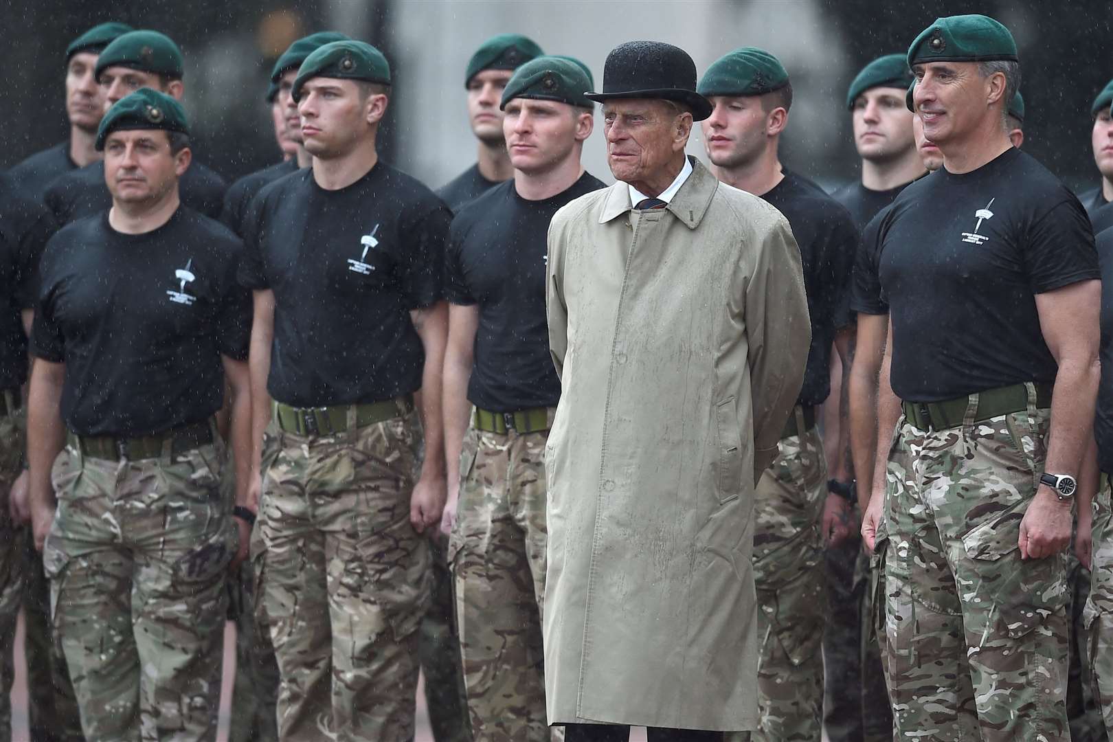 The Duke of Edinburgh meets Royal Marines who completed incredible feats of endurance for charity (Hannah McKay/PA)