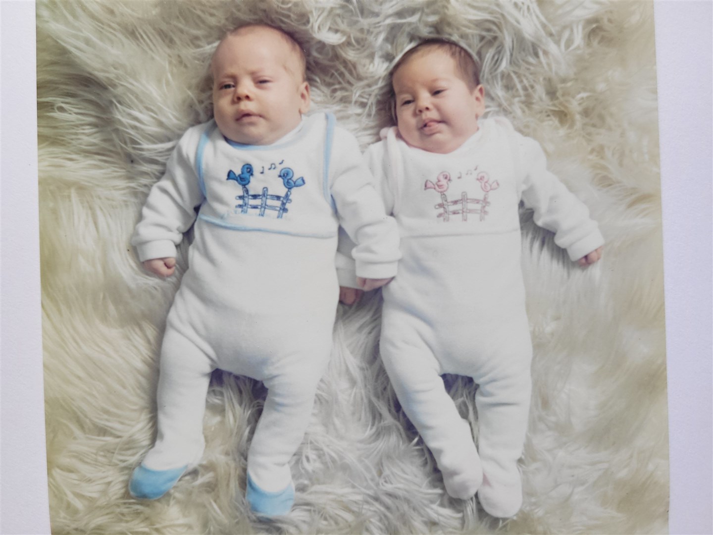 Babies David and Lynsey Henderson who were born on board a Loganair aircraft.
